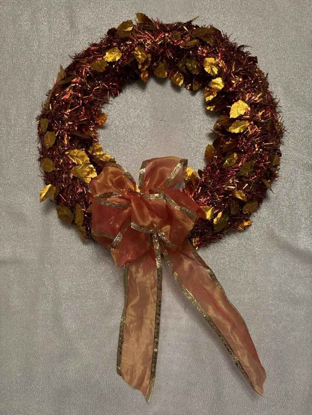 Fall Wreath Autumn Gold Brown Leaves Bow Cozy